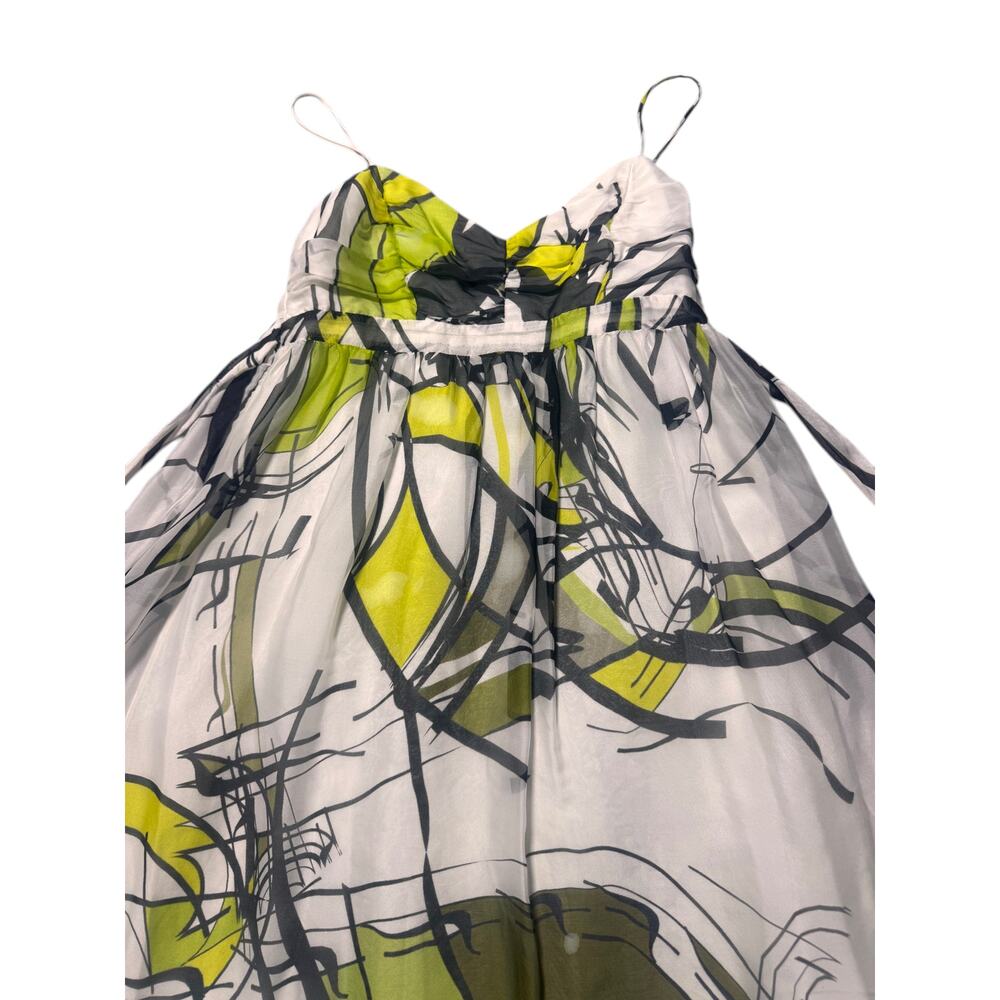 Barry Bricken Mini Dress Womens White Green Abstract Print Lined Spaghetti Strap - Picture 5 of 9
